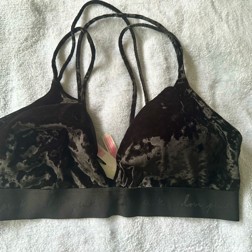NEW black velvet Victoria’s Secret PINK bralette